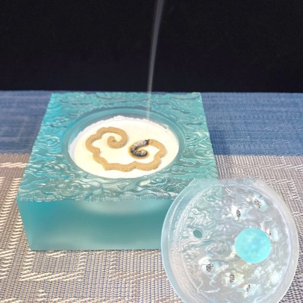 Sceau pour encens ancien au santal pour la maison, brûleur d'encens émaillé bleu ciel 1