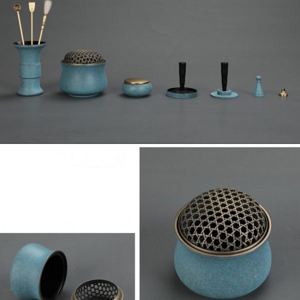 jeu complet d'outils pour sceller l'encens en cuivre pur bleu 3